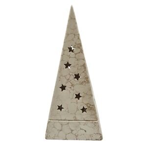 PartyLite Galaxy Pyramid Tealight Candle Holder Moon & Stars Beige Crackle Glaze